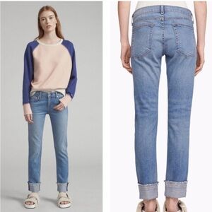 Rag & Bone Dre Jeans Blue Rove Mid Rise Released Hem Slim Boyfriend Raw Hem 24
